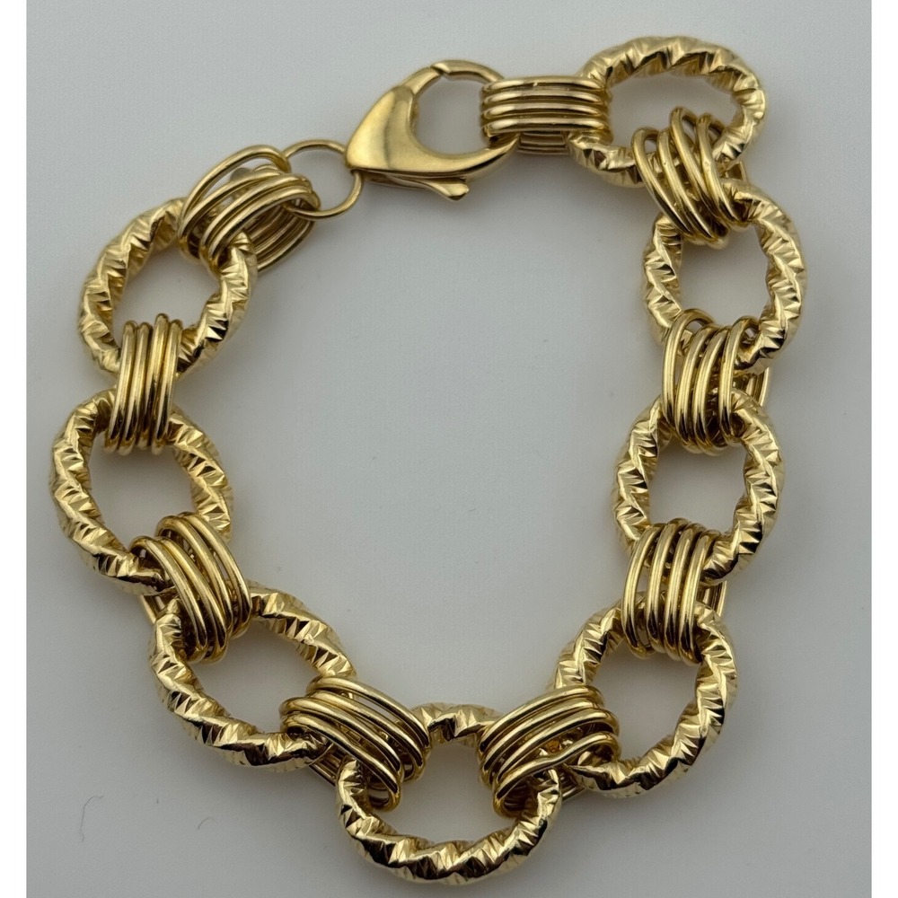 Veronese 925 Italy Gold Over Sterling Silver Textured Link Bracelet